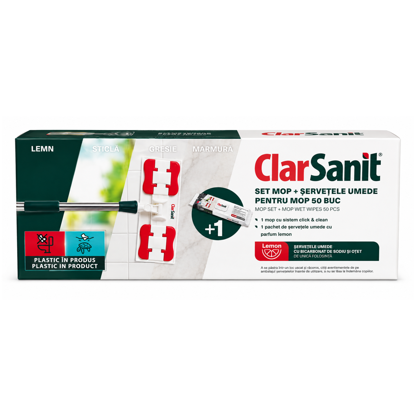 CLARSANIT SET MOP+SERVETELE UMEDE PENTRU MOP 50 BUC