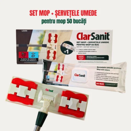CLARSANIT SET MOP+SERVETELE UMEDE PENTRU MOP 50 BUC