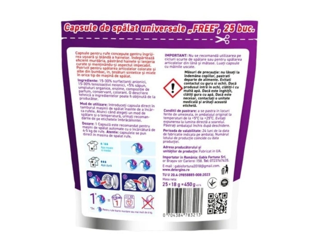 Detergent rufe CAPSULE FREE - 25 buc. / 450 gr.